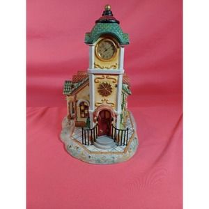 PartyLite Olde World Village #4 Clock Tower Porcelain Bisque Tealight Holder